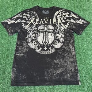 Men's Y2K Xzavier Black AOP Angel Wings Cross Affliction Style Black T-Shirt XL